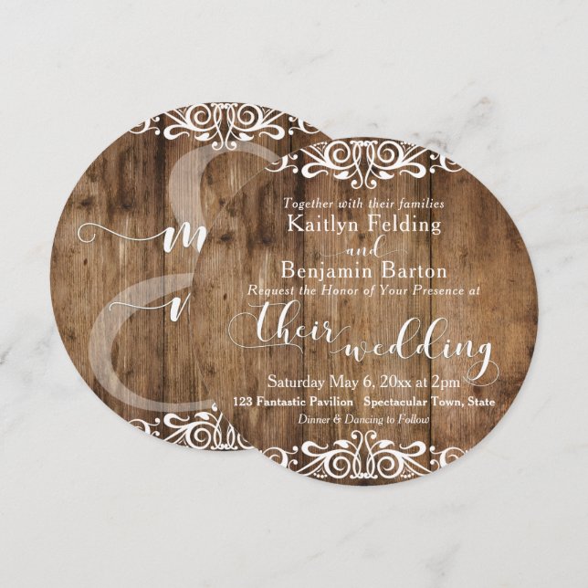Rustikales Braunholz und Weiße Typografie Hochzeit Einladung (Vorne/Hinten)