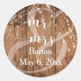 Rustikales Braunholz, Weißes Licht - Linien Mr. &  Runder Aufkleber