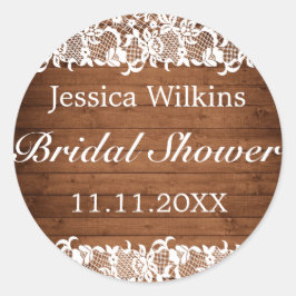 Rustikales Brautparty aus Holz und Weißspitzen Runder Aufkleber