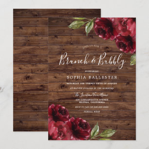 Rustikales Brautparty Burgundy Blumenbrunch Bubbly Einladung