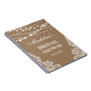 Rustikales Brautparty Burlap Lights Lace Geschenkl Notizblock