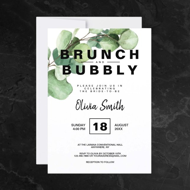 Rustikales Brautparty Einladung (Brunch and Bubbly Bridal Shower Rustic Greenery Invitation)