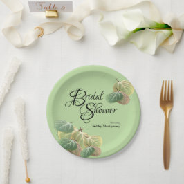 Rustikales Brautparty Fall Aspen Blätter Grün Pappteller