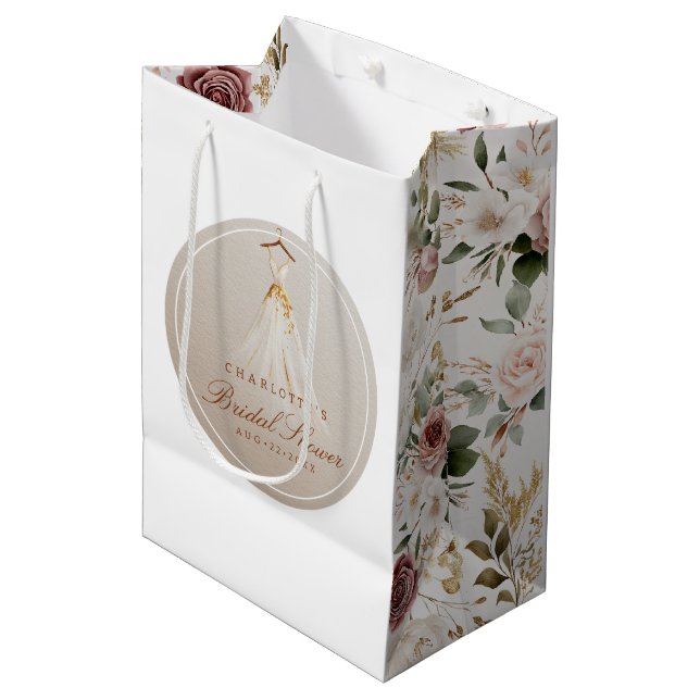 Rustikales Brautparty-Kleid Geschenktasche Mittlere Geschenktüte (Vorderseite Schrägansicht)
