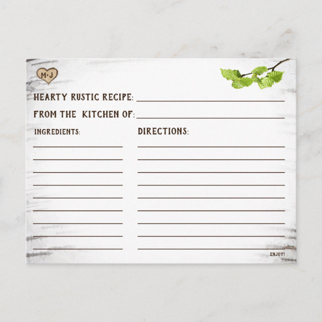 rustikales Brautparty-Rezept-Karte Postkarte (Vorderseite)