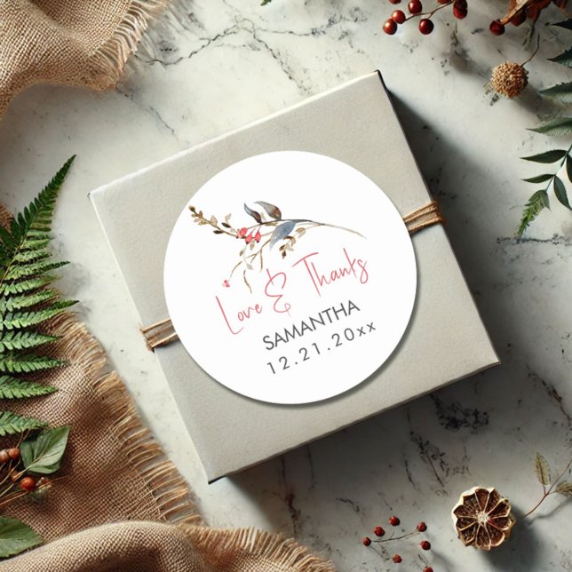 Rustikales Brautparty Runder Aufkleber (Fall and winter bridal shower favor stickers personalized rustic watercolor berries)