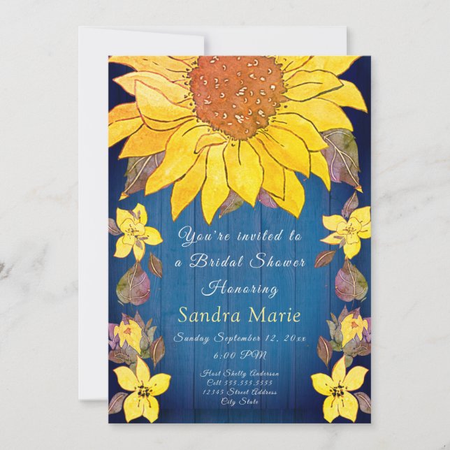 Rustikales Brautparty zur Hochzeit von Sonnenblume Einladung (Vorderseite)