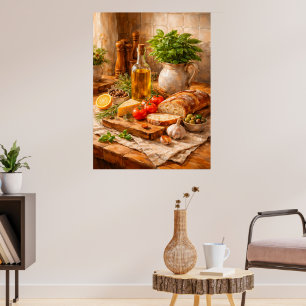 Rustikales Brot und Olivenöl - eine mediterrane Kü Poster