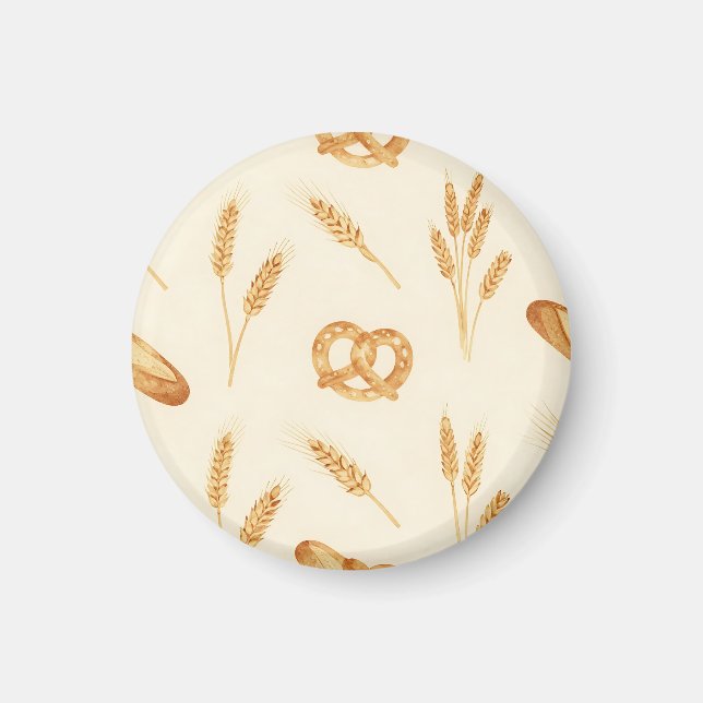 Rustikales Brot- und Weizen-Nahtlosmuster Magnet (Vorne)