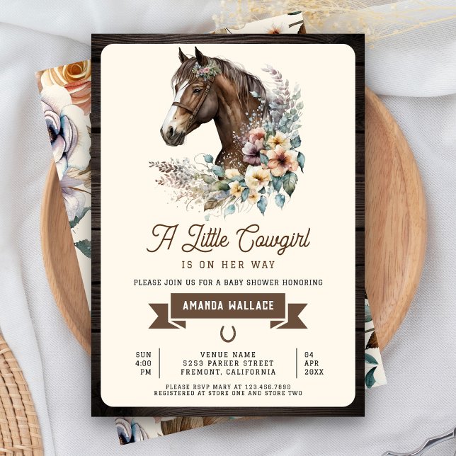 Rustikales Brown Floral Horse Cowgirl Babydusche Einladung (Von Creator hochgeladen)