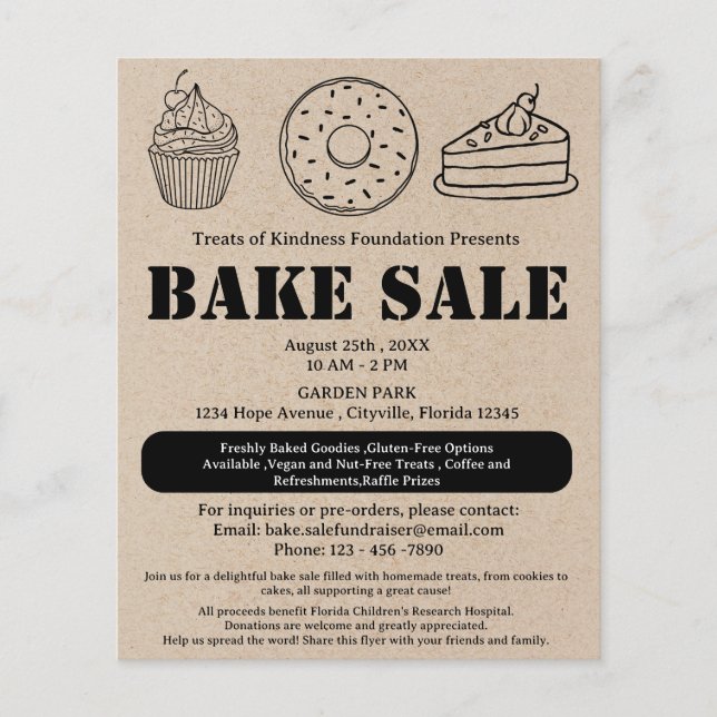 Rustikales Brown Kraft Bake Sale Flyer (Vorne)