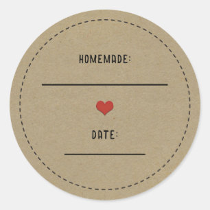 Rustikales Brown Kraft Rotes Herz hausgemachte Can Runder Aufkleber