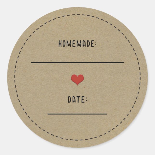 Rustikales Brown Kraft Rotes Herz hausgemachte Can Runder Aufkleber (Vorderseite)