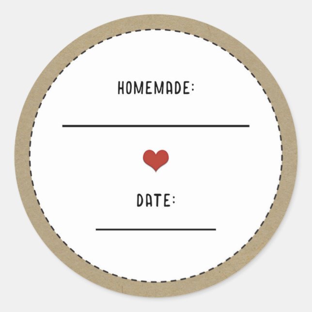 Rustikales Brown Kraft Rotes Herz hausgemachte Can Runder Aufkleber (Vorderseite)