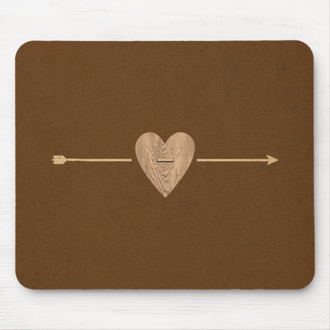 Rustikales Brown Kraft Wood Heart & Arrow Mousepad (Vorne)