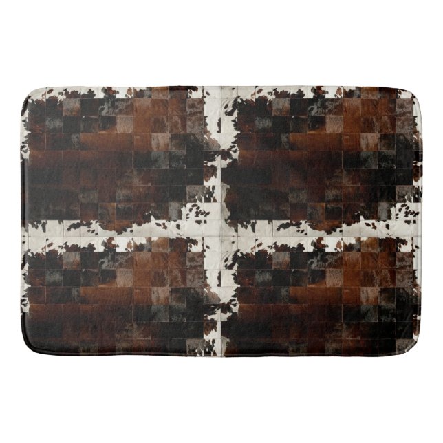 Rustikales Brown Patchwork Cowhide Badematte (Vorderseite)