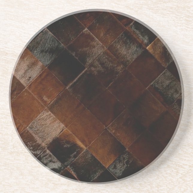 Rustikales Brown Patchwork Cowhide Getränkeuntersetzer (Vorne)