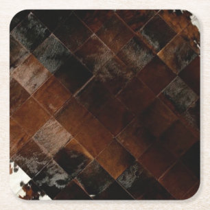 Rustikales Brown Patchwork Cowhide Rechteckiger Pappuntersetzer