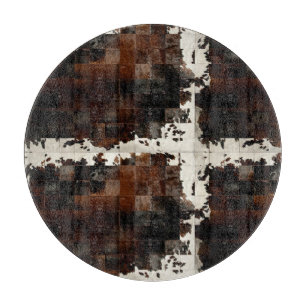 Rustikales Brown Patchwork Cowhide Schneidebrett