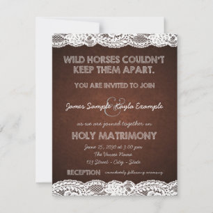 Rustikales Brown und weiße Spitze-Land-Hochzeit Einladung