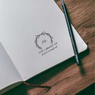 Rustikales Buch Botanischer Individuelle Name Init Gummistempel