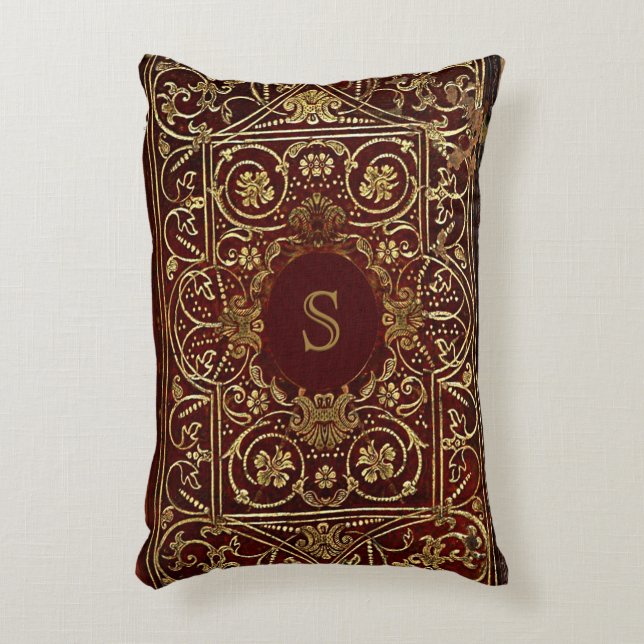 Rustikales Buchdeckerkissen Gilded Leather Monogra Zierkissen (Vorderseite(Vertikal))