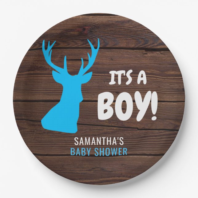 Rustikales Buck Deer Wood ist ein Baby Duschpapier Pappteller (Vorderseite)