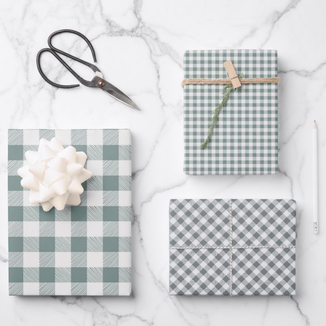 Rustikales Buffalo Kariert 3 Unterschiedliches Mus Geschenkpapier Set (Vorderseite)