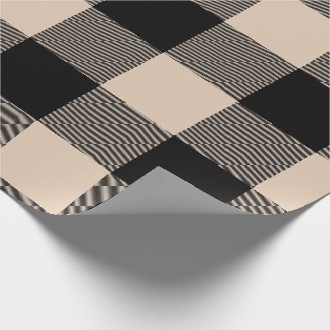 Rustikales Buffalo Kariert Beige Schwarz Geschenkpapier (Ecke)