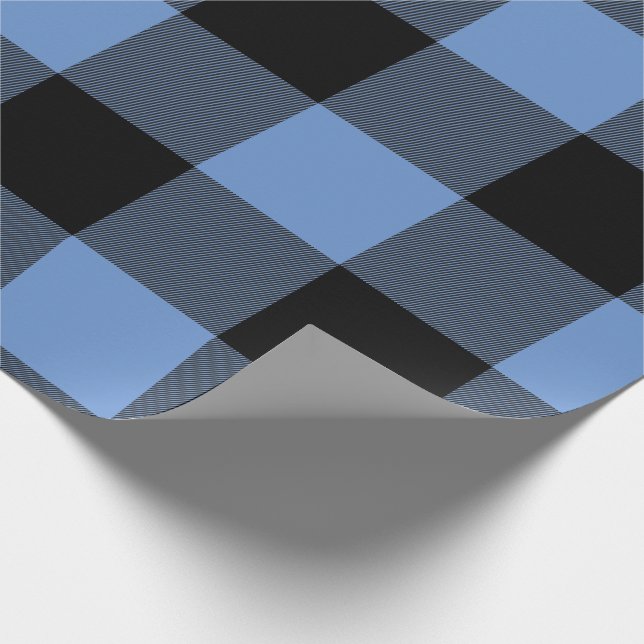 Rustikales Buffalo Kariert Blue Black Geschenkpapier (Ecke)
