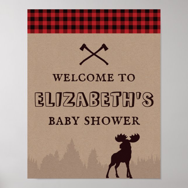 Rustikales Buffalo Kariert Lumberjack Babyduschzei Poster (Vorne)