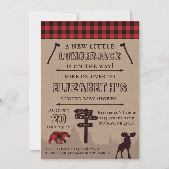 Rustikales Buffalo Kariert Lumberjack Thema Kinder Einladung (Vorderseite)