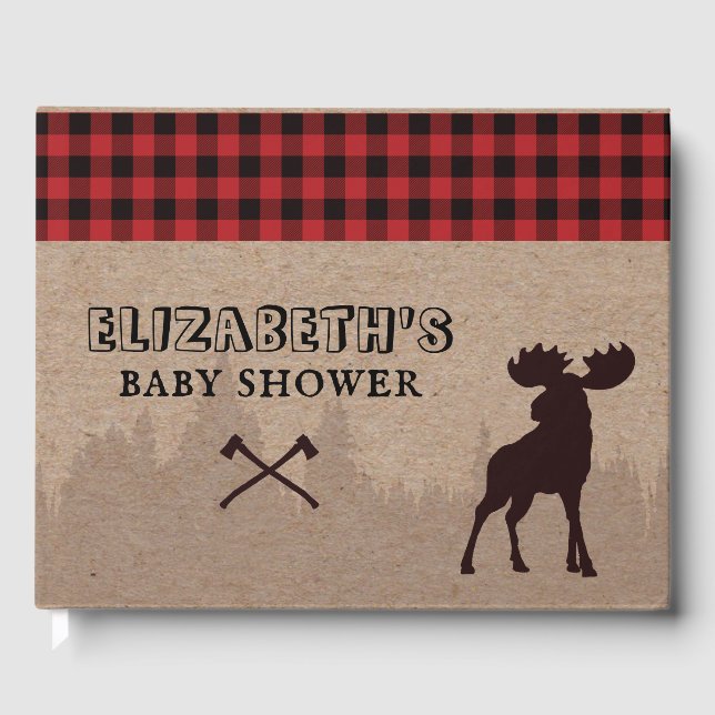 Rustikales Buffalo Kariert Lumberjack Thema Kinder Gästebuch (Vorderseite)
