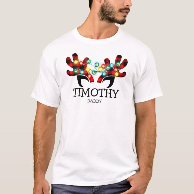 Rustikales Buffalo Kariert Rentier Antlers Lights  T-Shirt (Vorderseite)