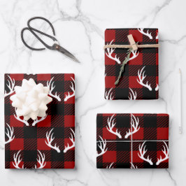 Rustikales Buffalo Kariert & White Deer Antler Geschenkpapier Set