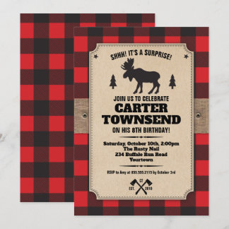 Rustikales Buffalo Karierte Elche Kraft Panel Gebu Einladung