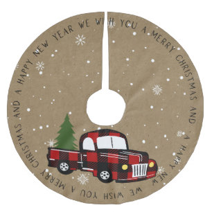Rustikales Buffalo Karierter LKW mit Baum Polyester Weihnachtsbaumdecke
