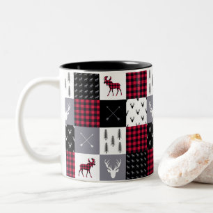 Rustikales Buffalo Kariertes Patchwork Rotes Weihn Zweifarbige Tasse