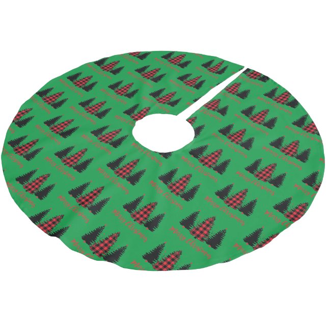 Rustikales Buffalo-Muster für Karierte Bäume Polyester Weihnachtsbaumdecke (Schrägansicht)