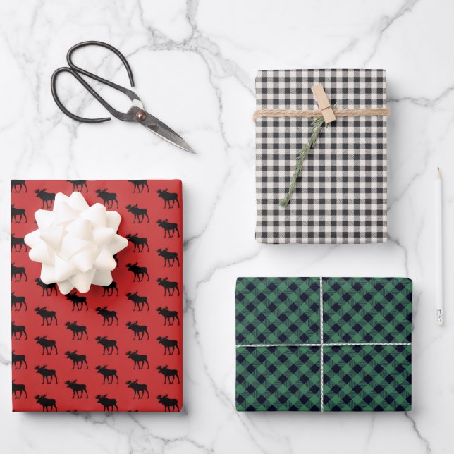 Rustikales Buffalo und Buffalo Kariertes Muster Geschenkpapier Set (Vorderseite)