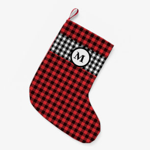 Rustikales Büffel Karo Gingham, schwarz und rot, M Kleiner Weihnachtsstrumpf