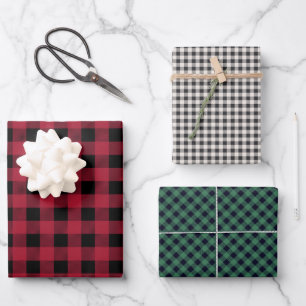 Rustikales Büffel-Karo in 3 verschiedenen Mustern Geschenkpapier Set