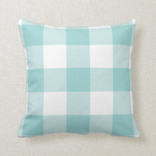 Rustikales Büffel-Karo-Muster-Pastell-Aqua Kissen