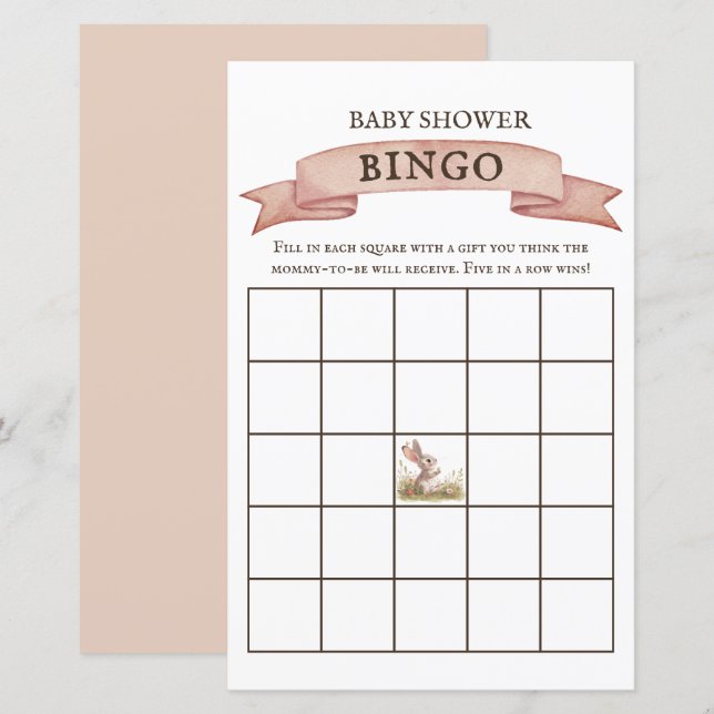 Rustikales Bunny Baby Dusche Bingo Spiel (Vorne/Hinten)