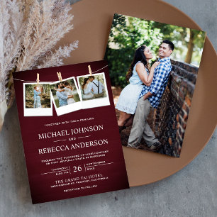 Rustikales Burgund Barn Wood Foto Collage Hochzeit Einladung