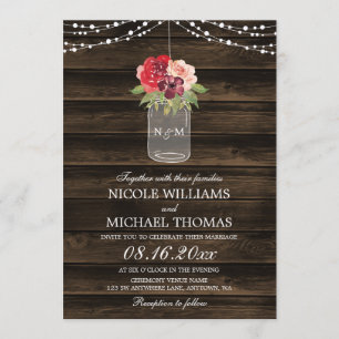 Rustikales Burgund Blume Mason Jar Hochzeit im Her Einladung