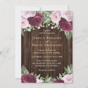 Rustikales Burgund Blush Floral Wedding Einladunge Einladung