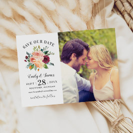 Rustikales Burgund Blush Floral Wedding Foto Save The Date