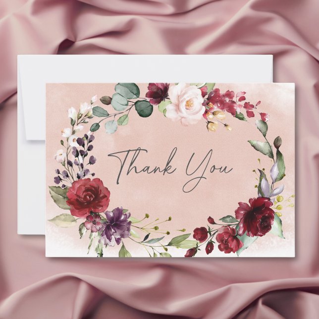 Rustikales Burgund & Blush Pink Roses Brautparty Dankeskarte (Rustic Burgundy & Blush Pink Roses Bridal Shower Thank You Card)