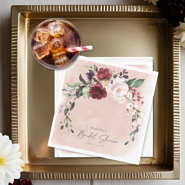 Rustikales Burgund & Blush Pink Roses Brautparty Serviette (Rustic Burgundy & Blush Pink Roses Bridal Shower Napkins)